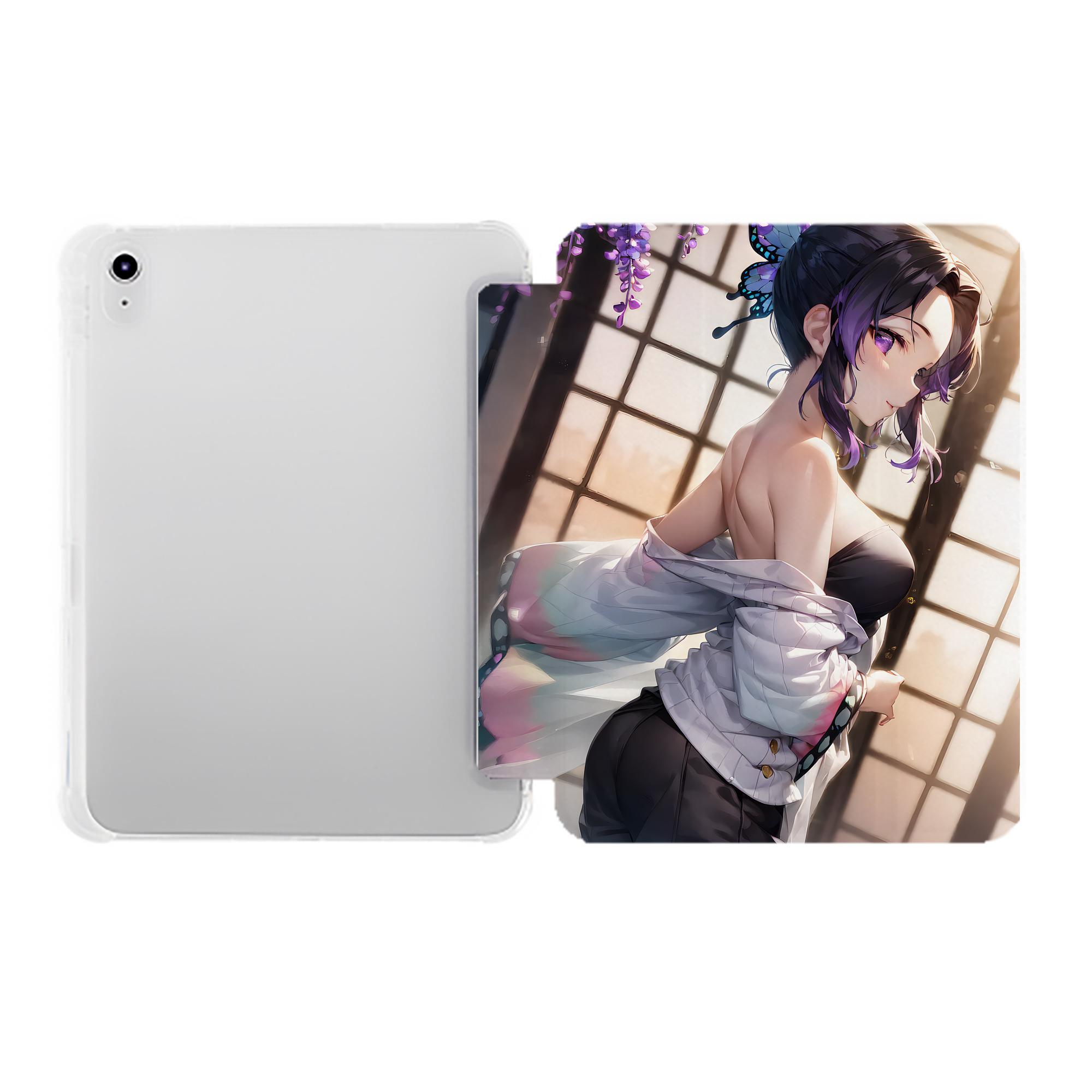 （画像用） 鬼滅の刃（きめつのやいば）蟲柱-胡蝶 しのぶ／こちょう しのぶ Kochou Shinobu IPad ケース ペン収納付き 三つ折りスタンド PUレザー×シリコン 対応機種9.5/10.5/10.9インチ